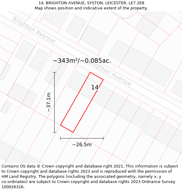 14, BRIGHTON AVENUE, SYSTON, LEICESTER, LE7 2EB: Plot and title map