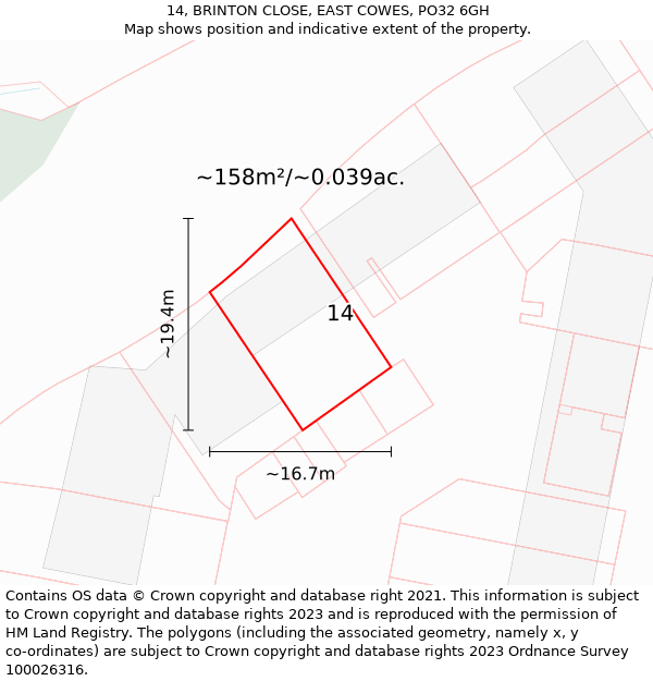 14, BRINTON CLOSE, EAST COWES, PO32 6GH: Plot and title map
