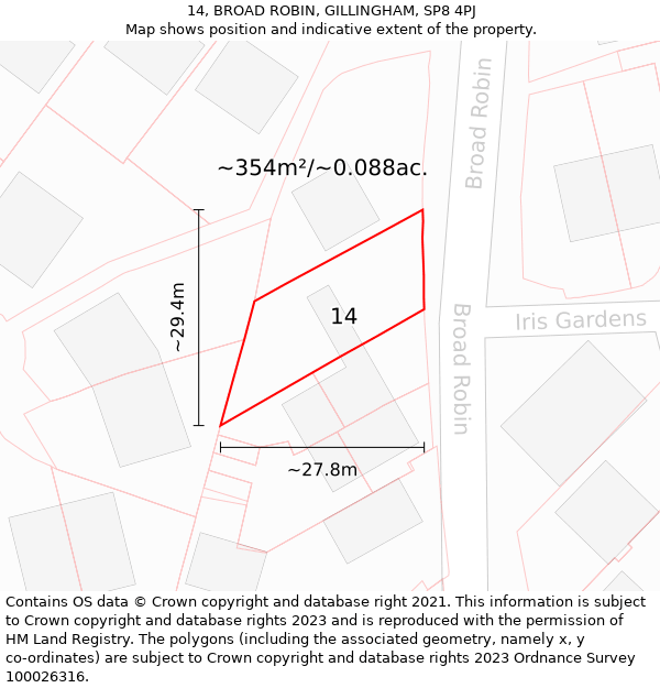 14, BROAD ROBIN, GILLINGHAM, SP8 4PJ: Plot and title map