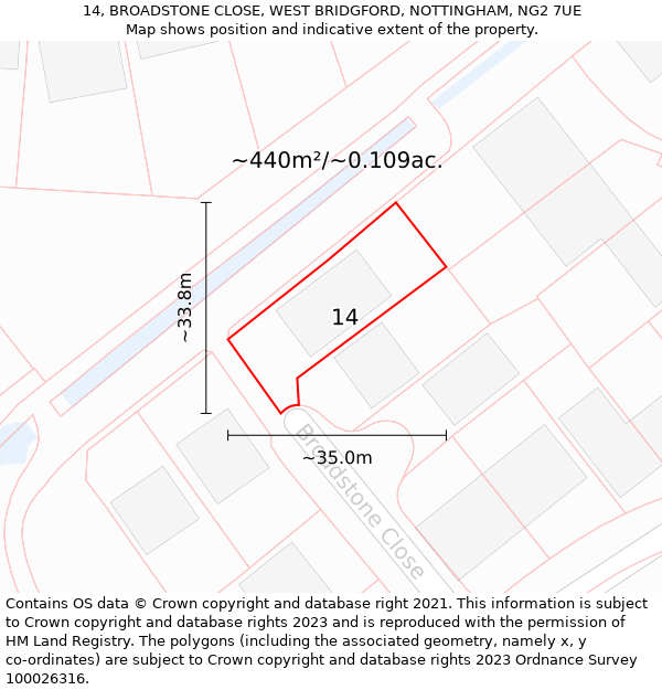 14, BROADSTONE CLOSE, WEST BRIDGFORD, NOTTINGHAM, NG2 7UE: Plot and title map