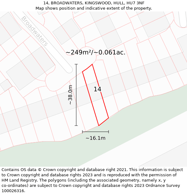 14, BROADWATERS, KINGSWOOD, HULL, HU7 3NF: Plot and title map