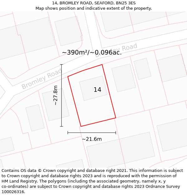 14, BROMLEY ROAD, SEAFORD, BN25 3ES: Plot and title map