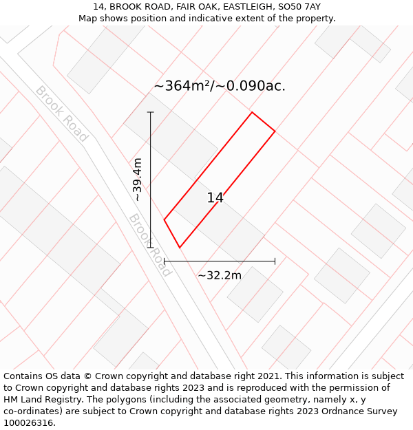 14, BROOK ROAD, FAIR OAK, EASTLEIGH, SO50 7AY: Plot and title map