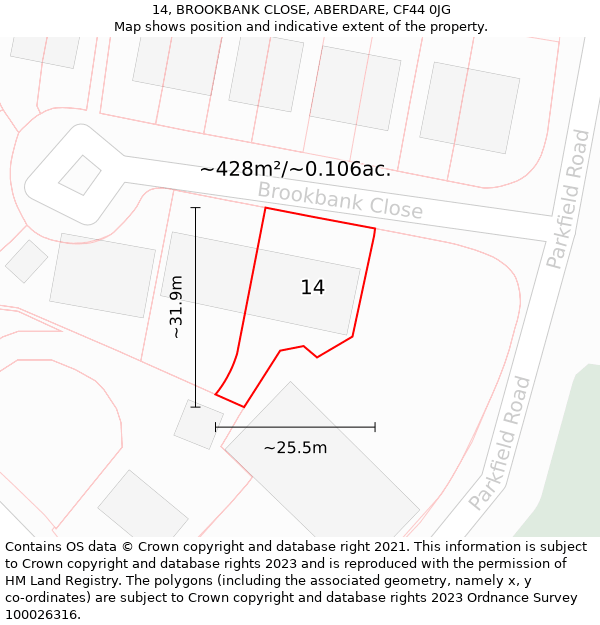 14, BROOKBANK CLOSE, ABERDARE, CF44 0JG: Plot and title map