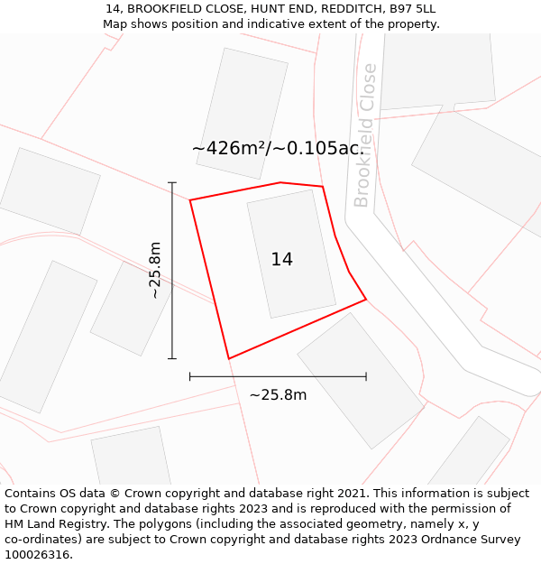 14, BROOKFIELD CLOSE, HUNT END, REDDITCH, B97 5LL: Plot and title map