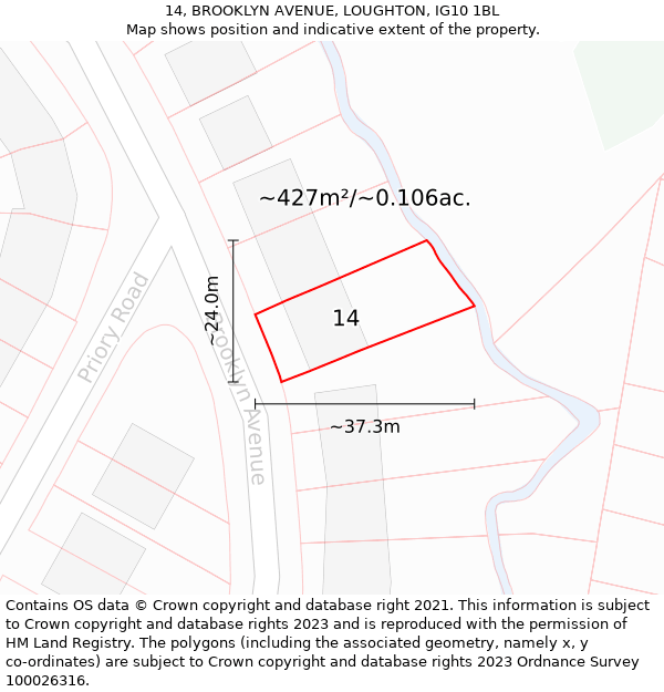 14, BROOKLYN AVENUE, LOUGHTON, IG10 1BL: Plot and title map