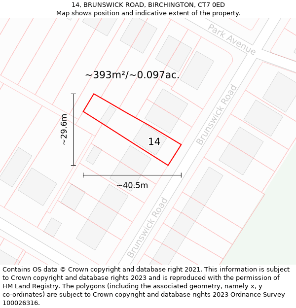 14, BRUNSWICK ROAD, BIRCHINGTON, CT7 0ED: Plot and title map