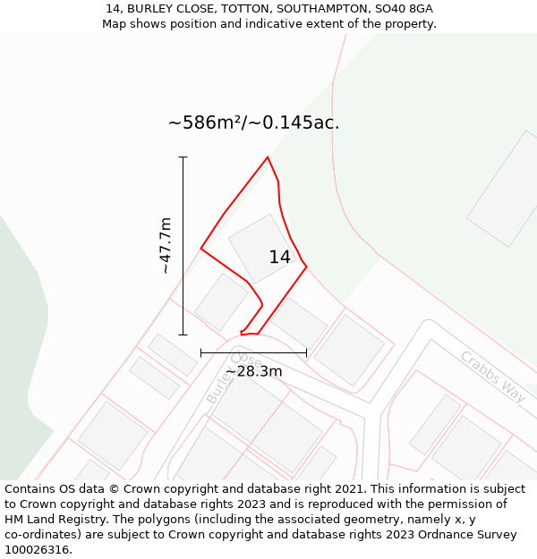 14, BURLEY CLOSE, TOTTON, SOUTHAMPTON, SO40 8GA: Plot and title map