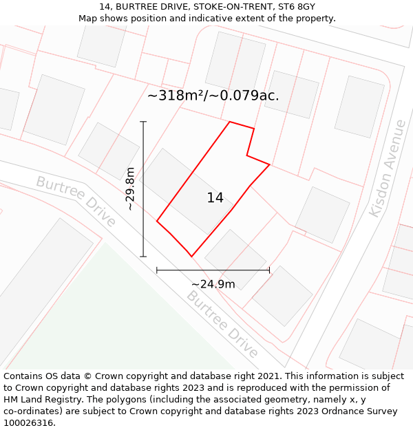 14, BURTREE DRIVE, STOKE-ON-TRENT, ST6 8GY: Plot and title map