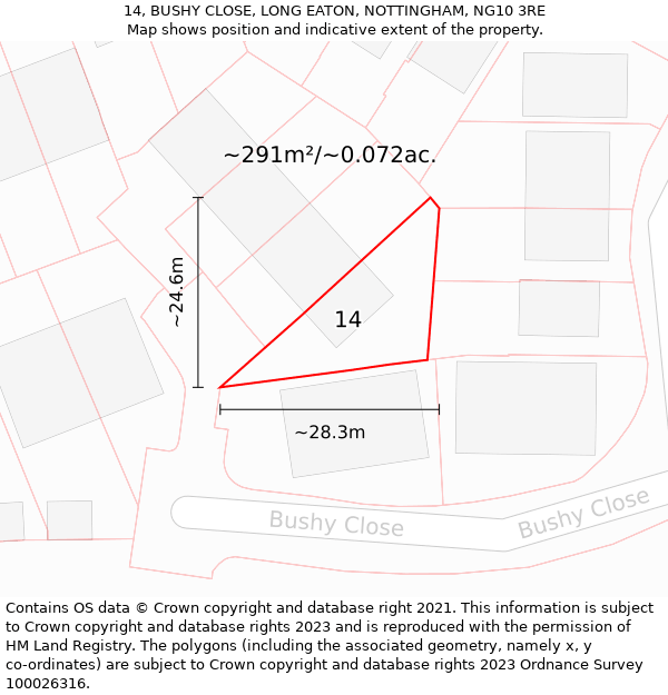 14, BUSHY CLOSE, LONG EATON, NOTTINGHAM, NG10 3RE: Plot and title map