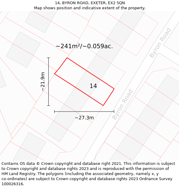 14, BYRON ROAD, EXETER, EX2 5QN: Plot and title map