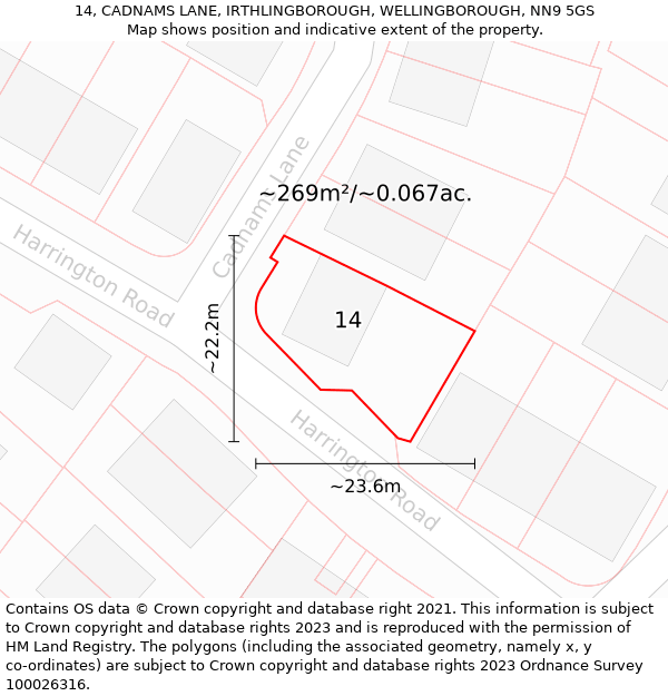 14, CADNAMS LANE, IRTHLINGBOROUGH, WELLINGBOROUGH, NN9 5GS: Plot and title map