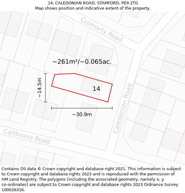 14, CALEDONIAN ROAD, STAMFORD, PE9 2TG: Plot and title map