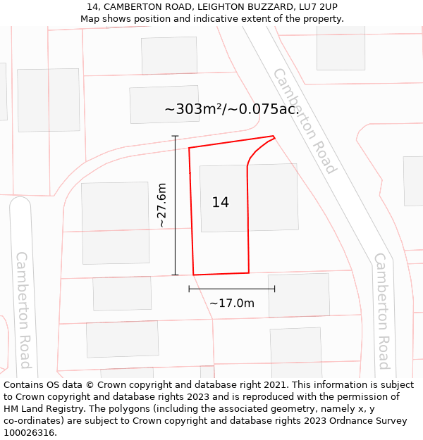 14, CAMBERTON ROAD, LEIGHTON BUZZARD, LU7 2UP: Plot and title map