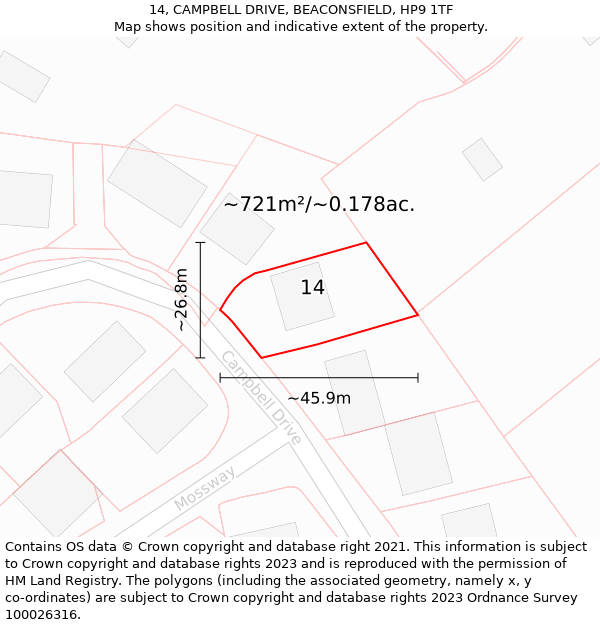 14, CAMPBELL DRIVE, BEACONSFIELD, HP9 1TF: Plot and title map