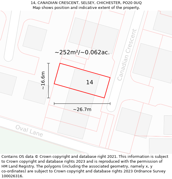 14, CANADIAN CRESCENT, SELSEY, CHICHESTER, PO20 0UQ: Plot and title map