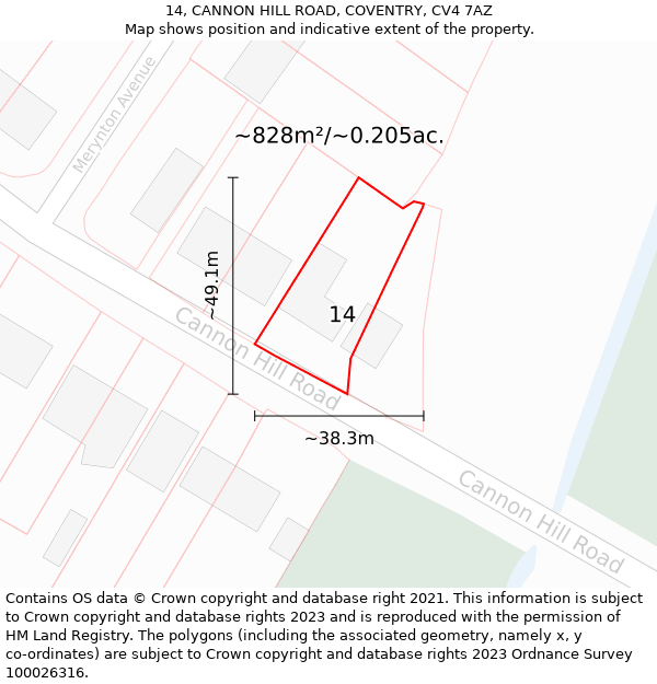 14, CANNON HILL ROAD, COVENTRY, CV4 7AZ: Plot and title map