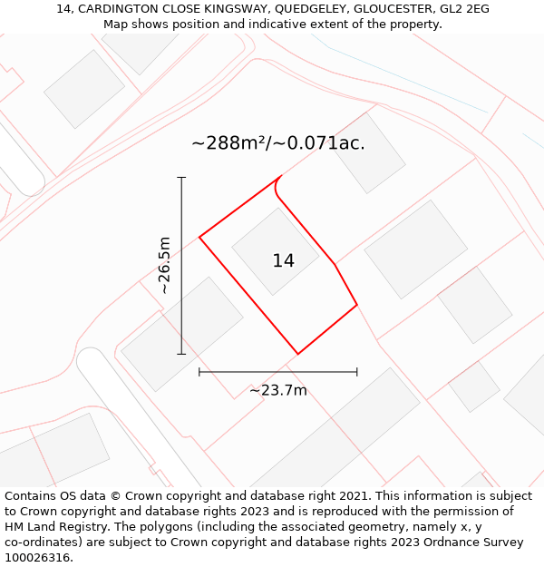 14, CARDINGTON CLOSE KINGSWAY, QUEDGELEY, GLOUCESTER, GL2 2EG: Plot and title map