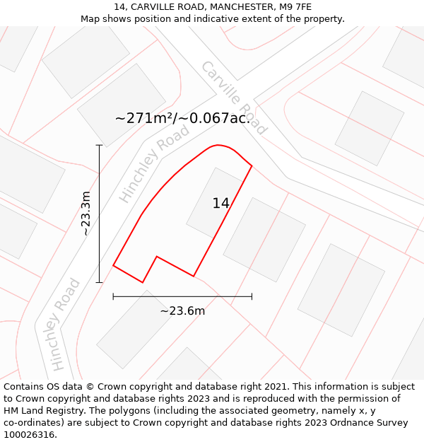 14, CARVILLE ROAD, MANCHESTER, M9 7FE: Plot and title map