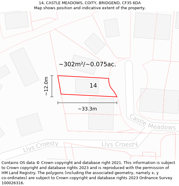 14, CASTLE MEADOWS, COITY, BRIDGEND, CF35 6DA: Plot and title map