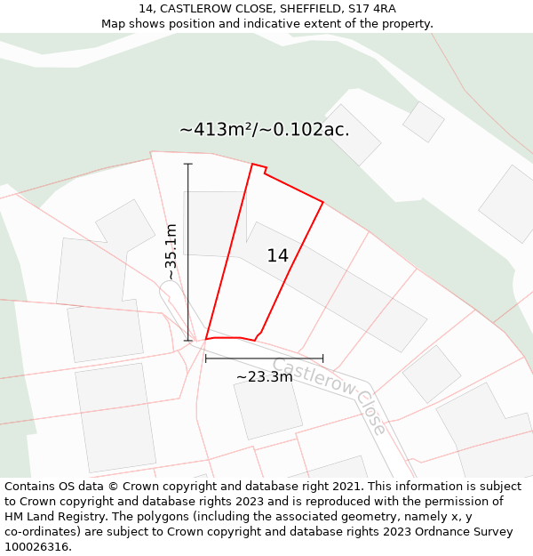 14, CASTLEROW CLOSE, SHEFFIELD, S17 4RA: Plot and title map
