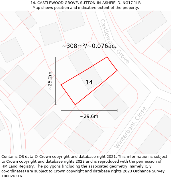 14, CASTLEWOOD GROVE, SUTTON-IN-ASHFIELD, NG17 1LR: Plot and title map