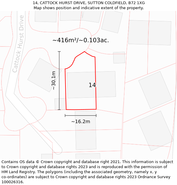 14, CATTOCK HURST DRIVE, SUTTON COLDFIELD, B72 1XG: Plot and title map