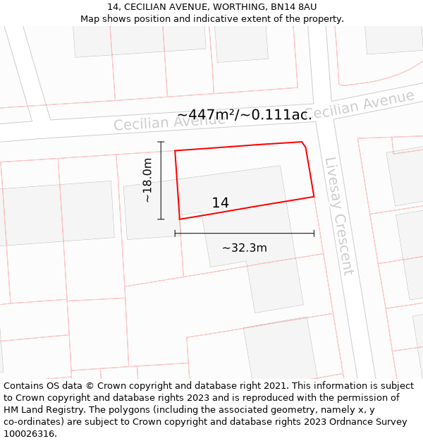 14, CECILIAN AVENUE, WORTHING, BN14 8AU: Plot and title map