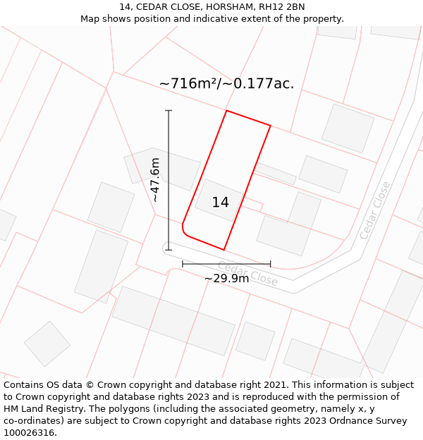 14, CEDAR CLOSE, HORSHAM, RH12 2BN: Plot and title map