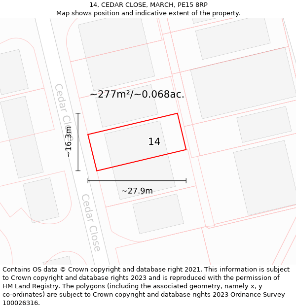 14, CEDAR CLOSE, MARCH, PE15 8RP: Plot and title map