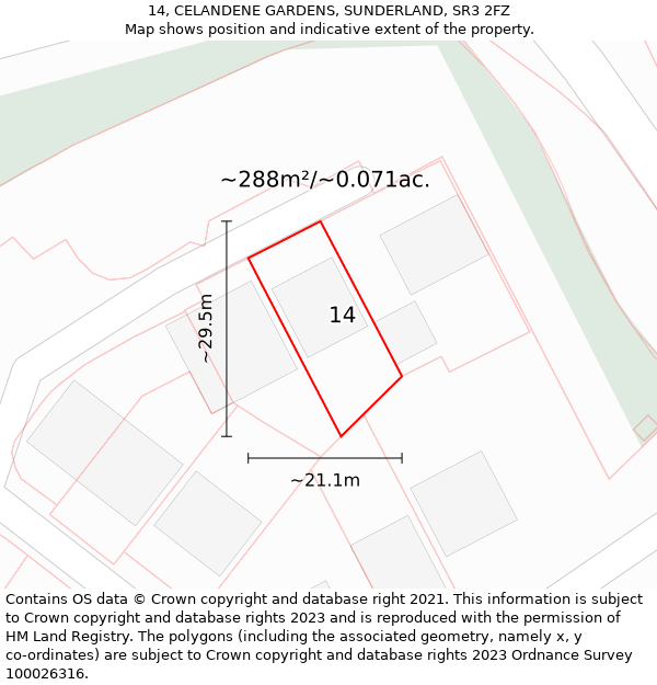 14, CELANDENE GARDENS, SUNDERLAND, SR3 2FZ: Plot and title map