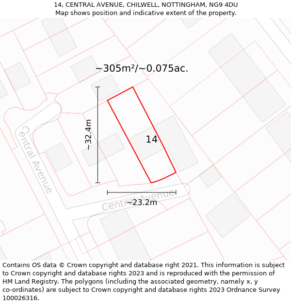 14, CENTRAL AVENUE, CHILWELL, NOTTINGHAM, NG9 4DU: Plot and title map