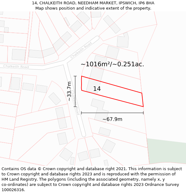 14, CHALKEITH ROAD, NEEDHAM MARKET, IPSWICH, IP6 8HA: Plot and title map