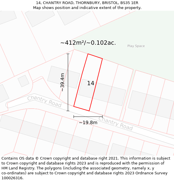 14, CHANTRY ROAD, THORNBURY, BRISTOL, BS35 1ER: Plot and title map