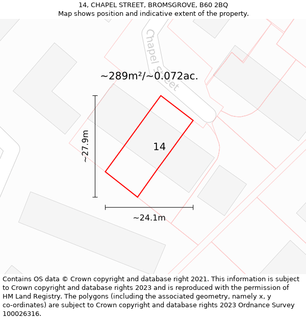 14, CHAPEL STREET, BROMSGROVE, B60 2BQ: Plot and title map