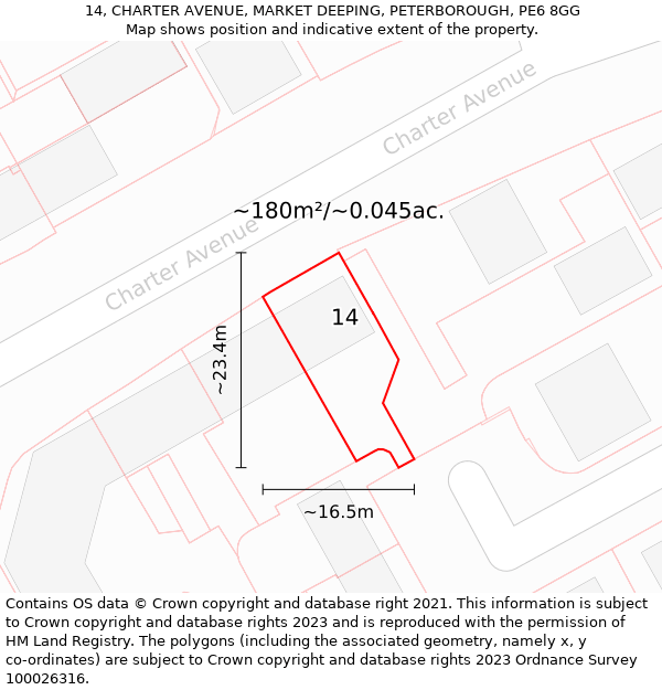 14, CHARTER AVENUE, MARKET DEEPING, PETERBOROUGH, PE6 8GG: Plot and title map