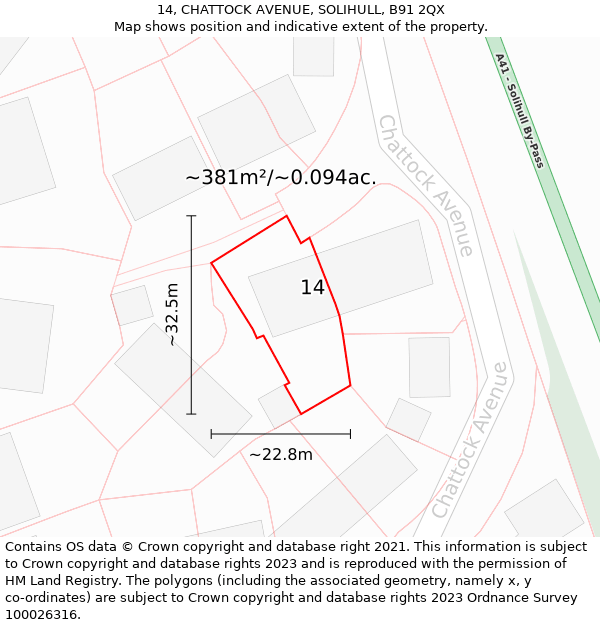 14, CHATTOCK AVENUE, SOLIHULL, B91 2QX: Plot and title map