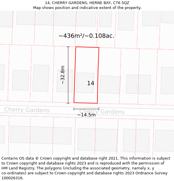 14, CHERRY GARDENS, HERNE BAY, CT6 5QZ: Plot and title map