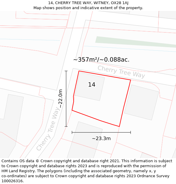 14, CHERRY TREE WAY, WITNEY, OX28 1AJ: Plot and title map