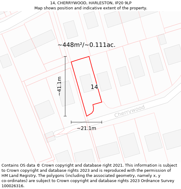 14, CHERRYWOOD, HARLESTON, IP20 9LP: Plot and title map