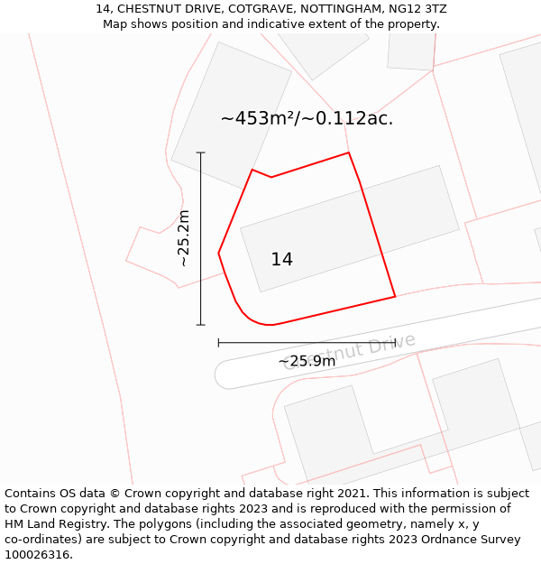 14, CHESTNUT DRIVE, COTGRAVE, NOTTINGHAM, NG12 3TZ: Plot and title map