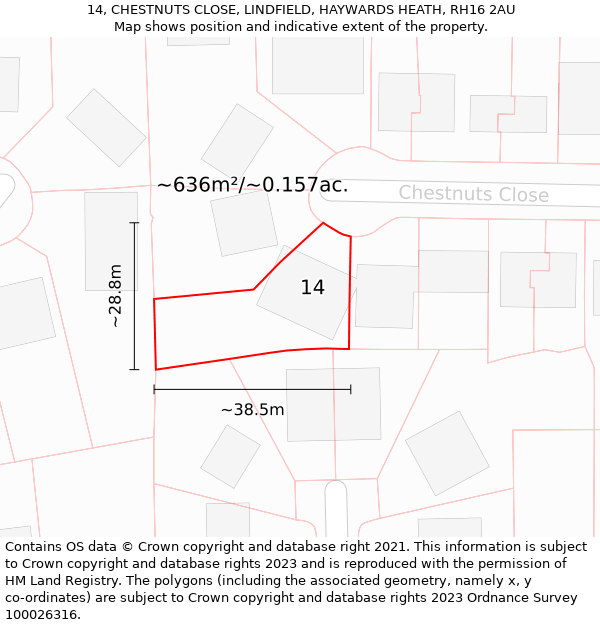 14, CHESTNUTS CLOSE, LINDFIELD, HAYWARDS HEATH, RH16 2AU: Plot and title map