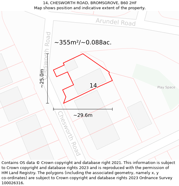 14, CHESWORTH ROAD, BROMSGROVE, B60 2HF: Plot and title map