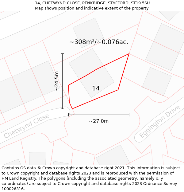 14, CHETWYND CLOSE, PENKRIDGE, STAFFORD, ST19 5SU: Plot and title map