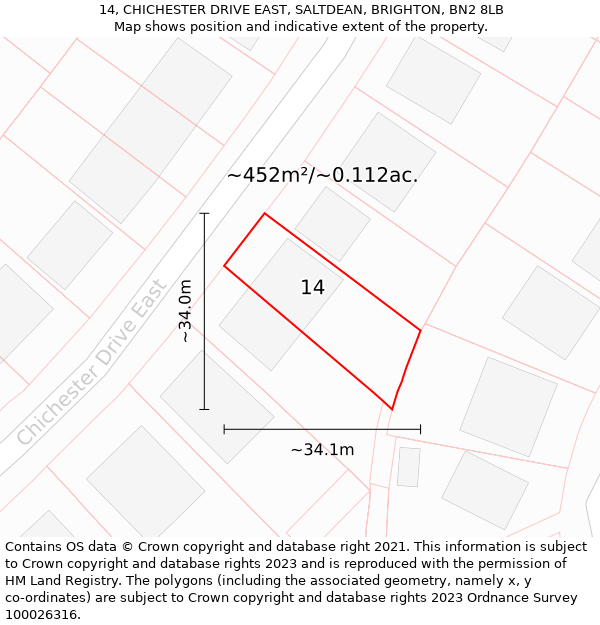 14, CHICHESTER DRIVE EAST, SALTDEAN, BRIGHTON, BN2 8LB: Plot and title map