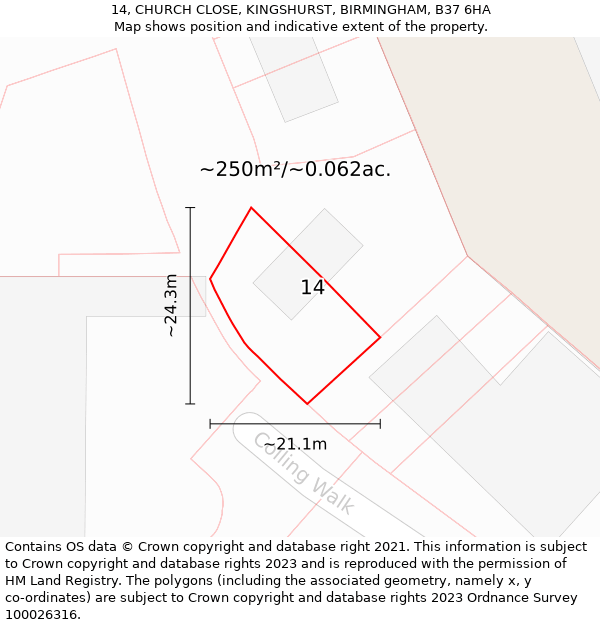 14, CHURCH CLOSE, KINGSHURST, BIRMINGHAM, B37 6HA: Plot and title map