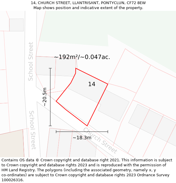 14, CHURCH STREET, LLANTRISANT, PONTYCLUN, CF72 8EW: Plot and title map