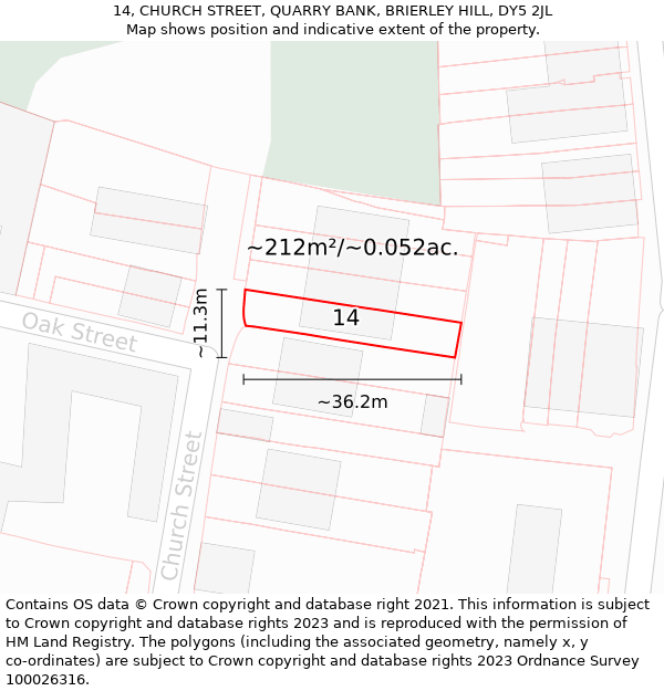 14, CHURCH STREET, QUARRY BANK, BRIERLEY HILL, DY5 2JL: Plot and title map