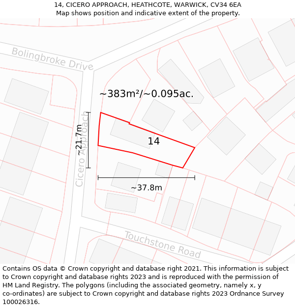 14, CICERO APPROACH, HEATHCOTE, WARWICK, CV34 6EA: Plot and title map