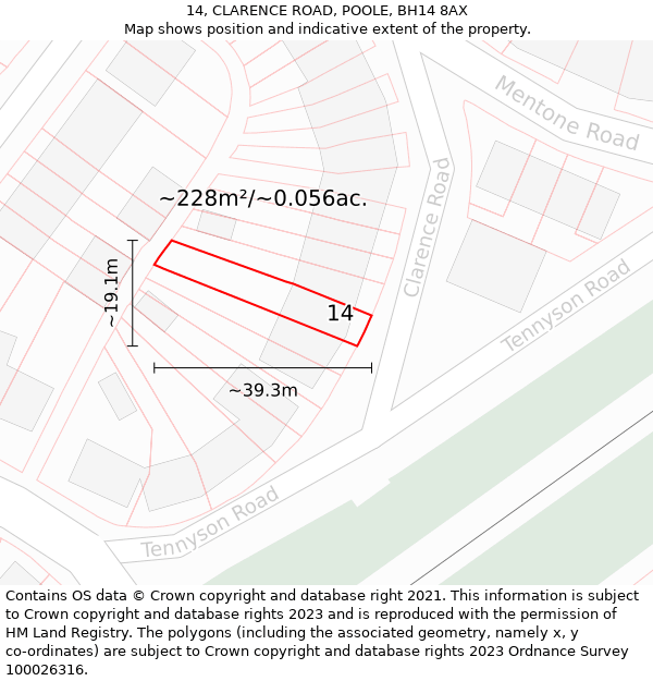 14, CLARENCE ROAD, POOLE, BH14 8AX: Plot and title map